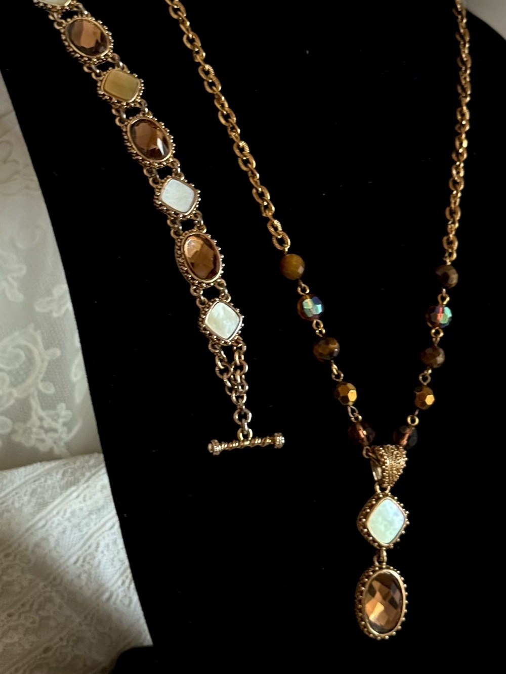 Y2K Cookie Lee Romantic Necklace and Matching Bracelet Pendant Mother of Pearl